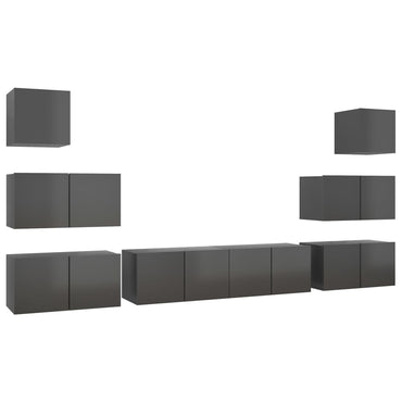 vidaXL Meuble TV, 8 pcs, gris brillant, bois d'ingénierie