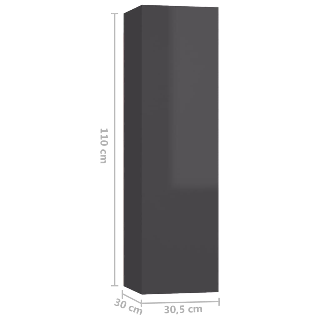 vidaXL TV-Schränke 4 Stk. Hochglanz Grau 30,5x30x110 cm Holzwerkstoff