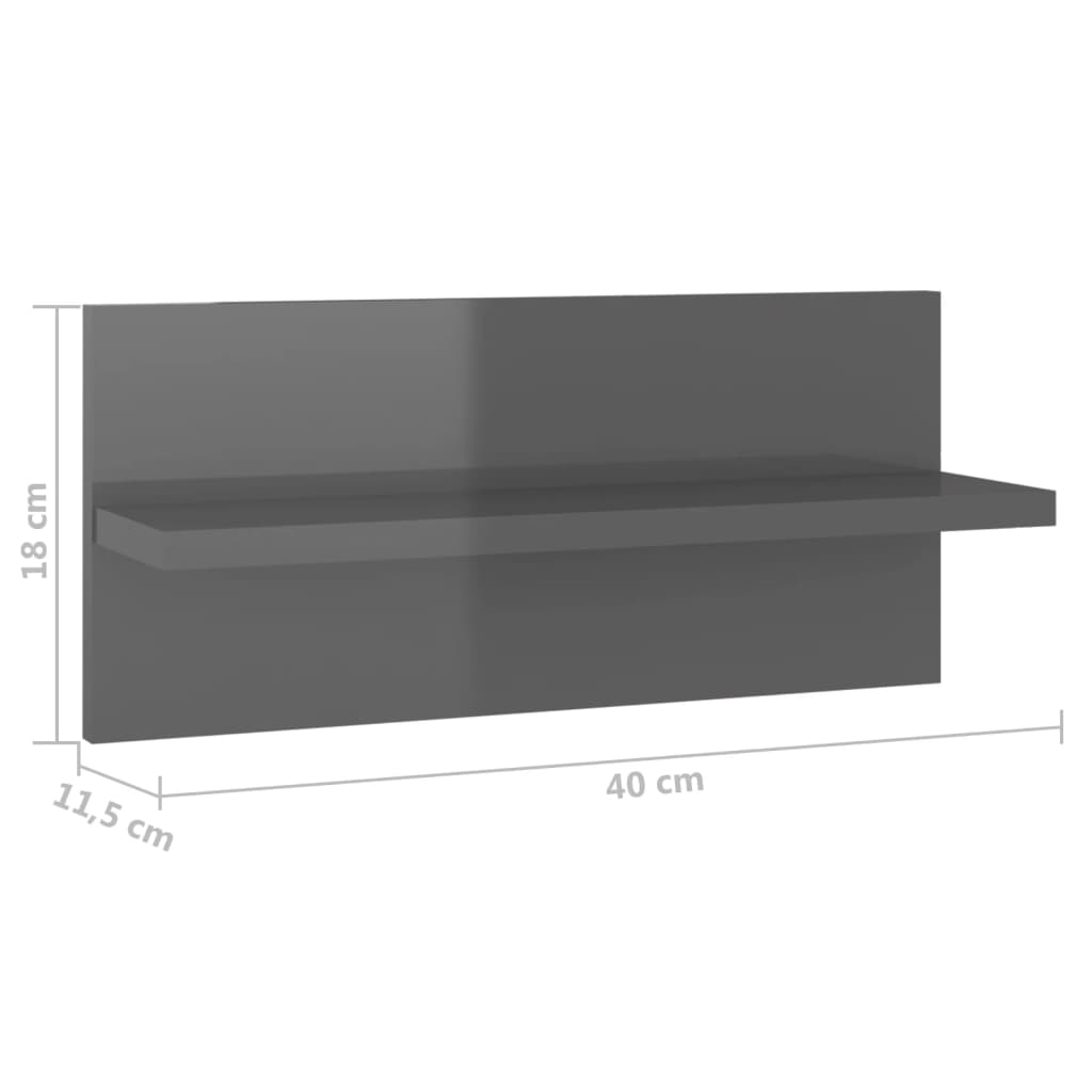 vidaXL Étagères murales 4 pcs Gris brillant 40x11,5x18 cm
