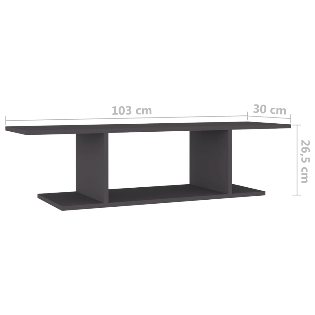 vidaXL Meuble TV mural gris 103x30x26,5 cm