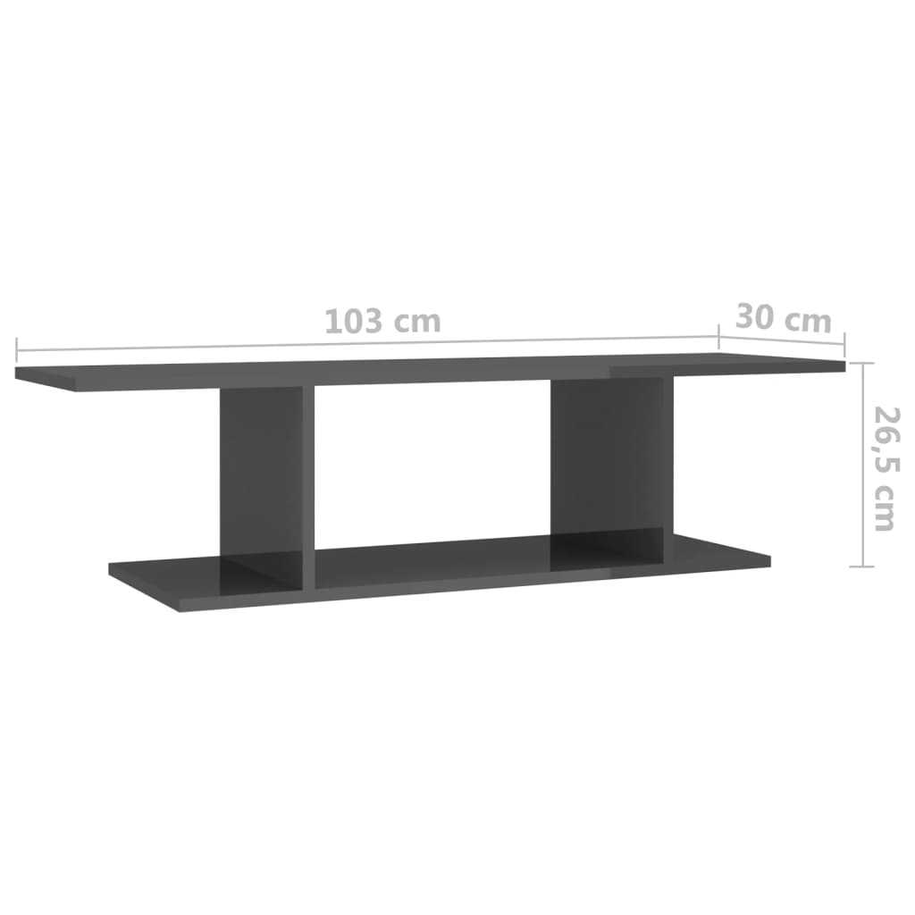 vidaXL Meuble TV mural gris brillant 103x30x26,5 cm