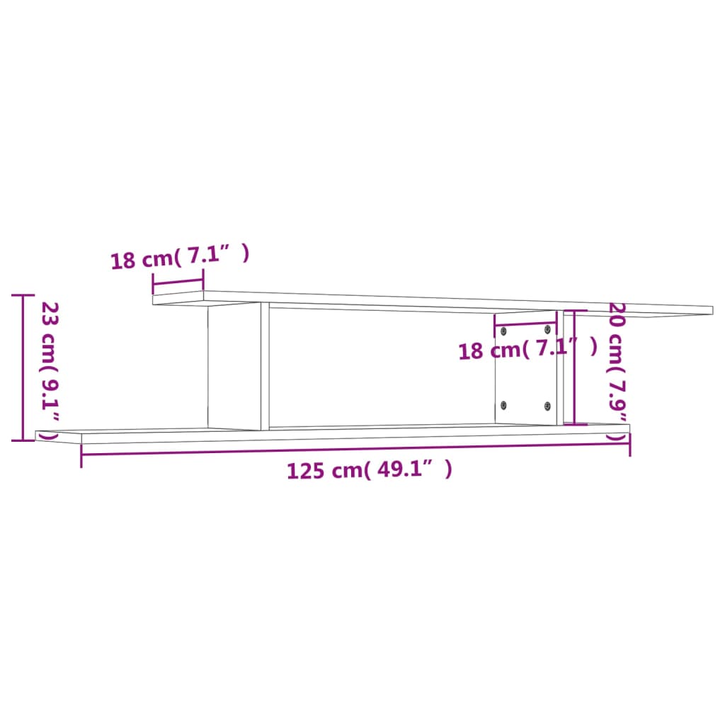 vidaXL Étagère murale TV chêne Sonoma 125x18x23 cm en bois d'ingénierie