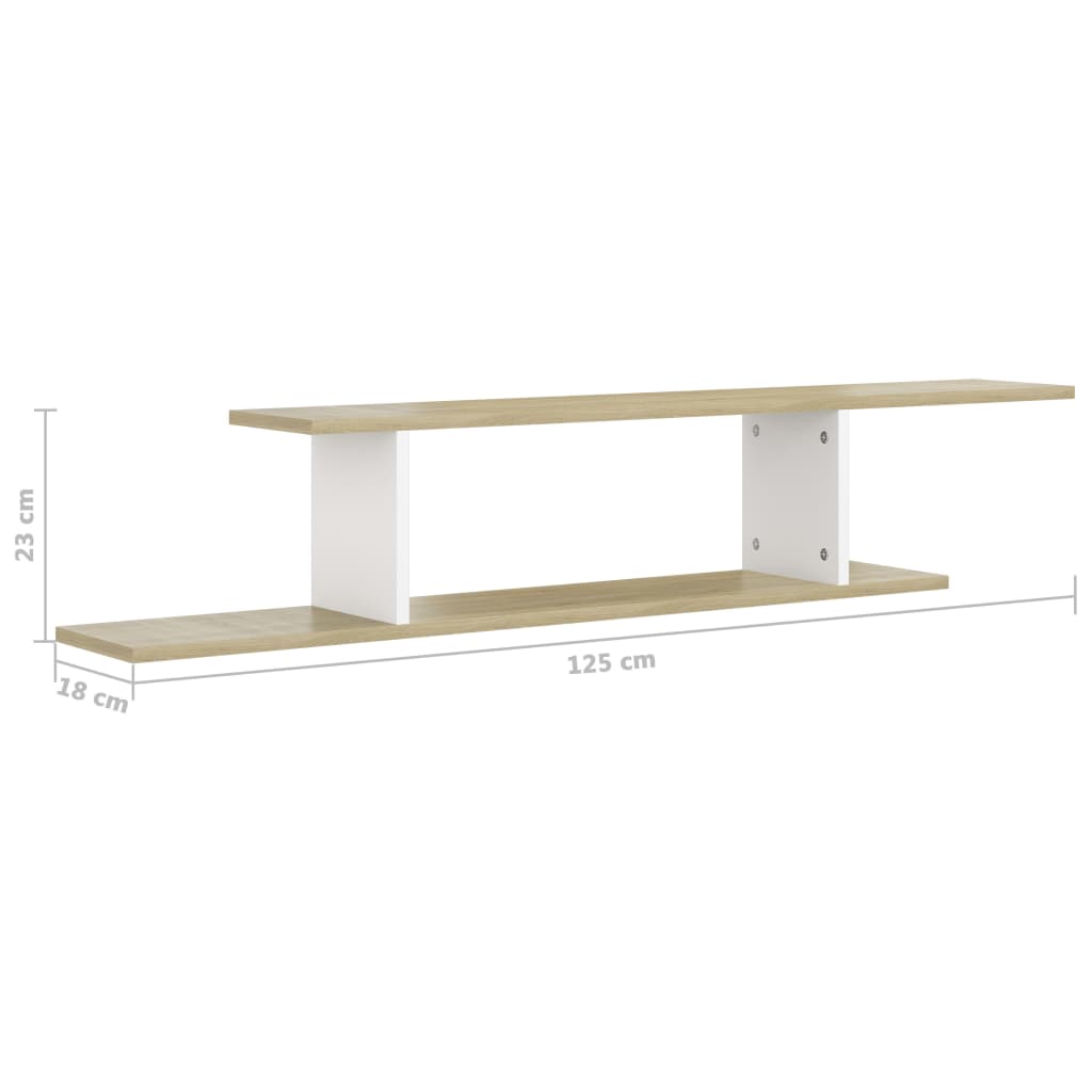 vidaXL Meuble TV mural Blanc et chêne Sonoma 125x18x23 cm Bois d'ingénierie