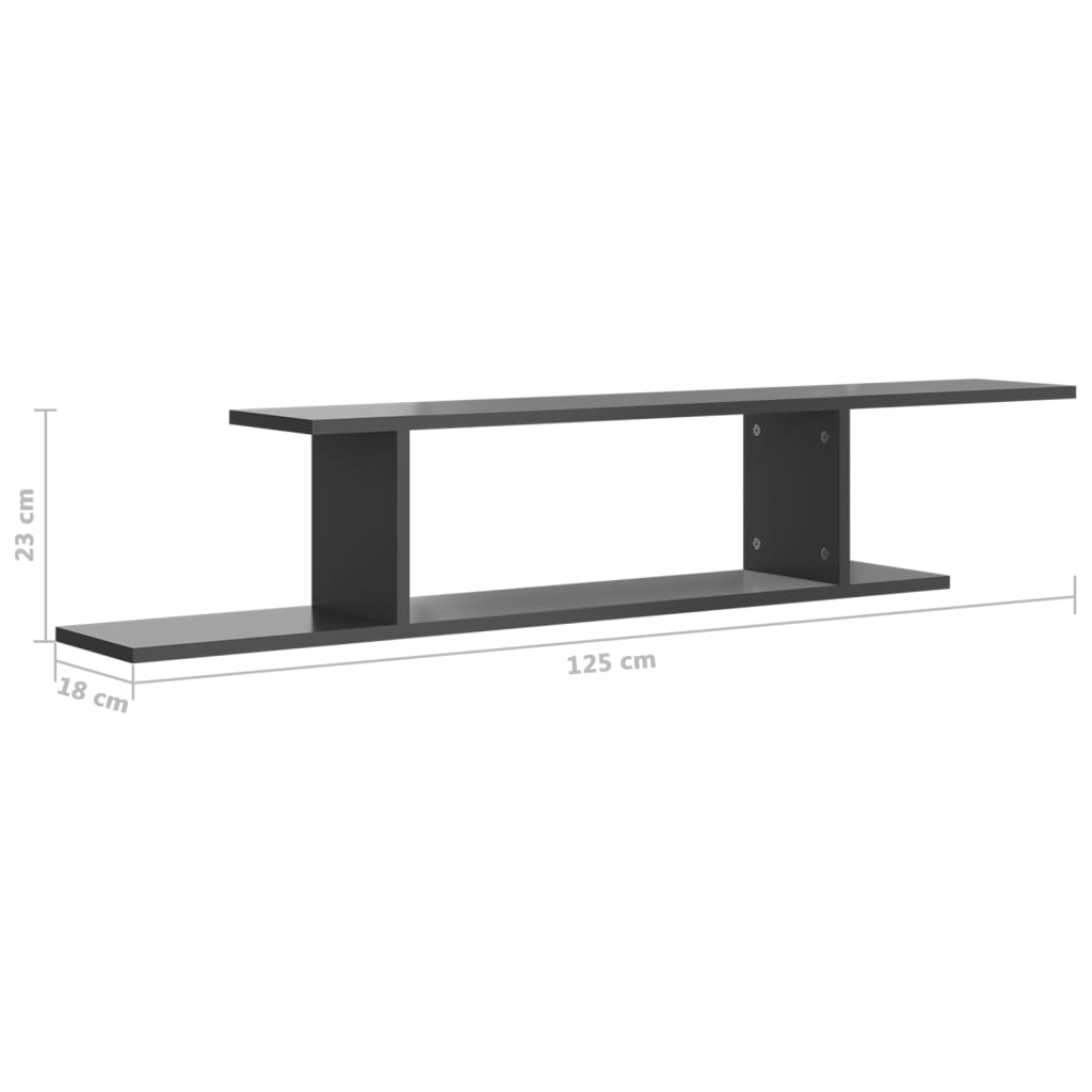 vidaXL Meuble TV mural gris brillant 125x18x23 cm en bois d'ingénierie