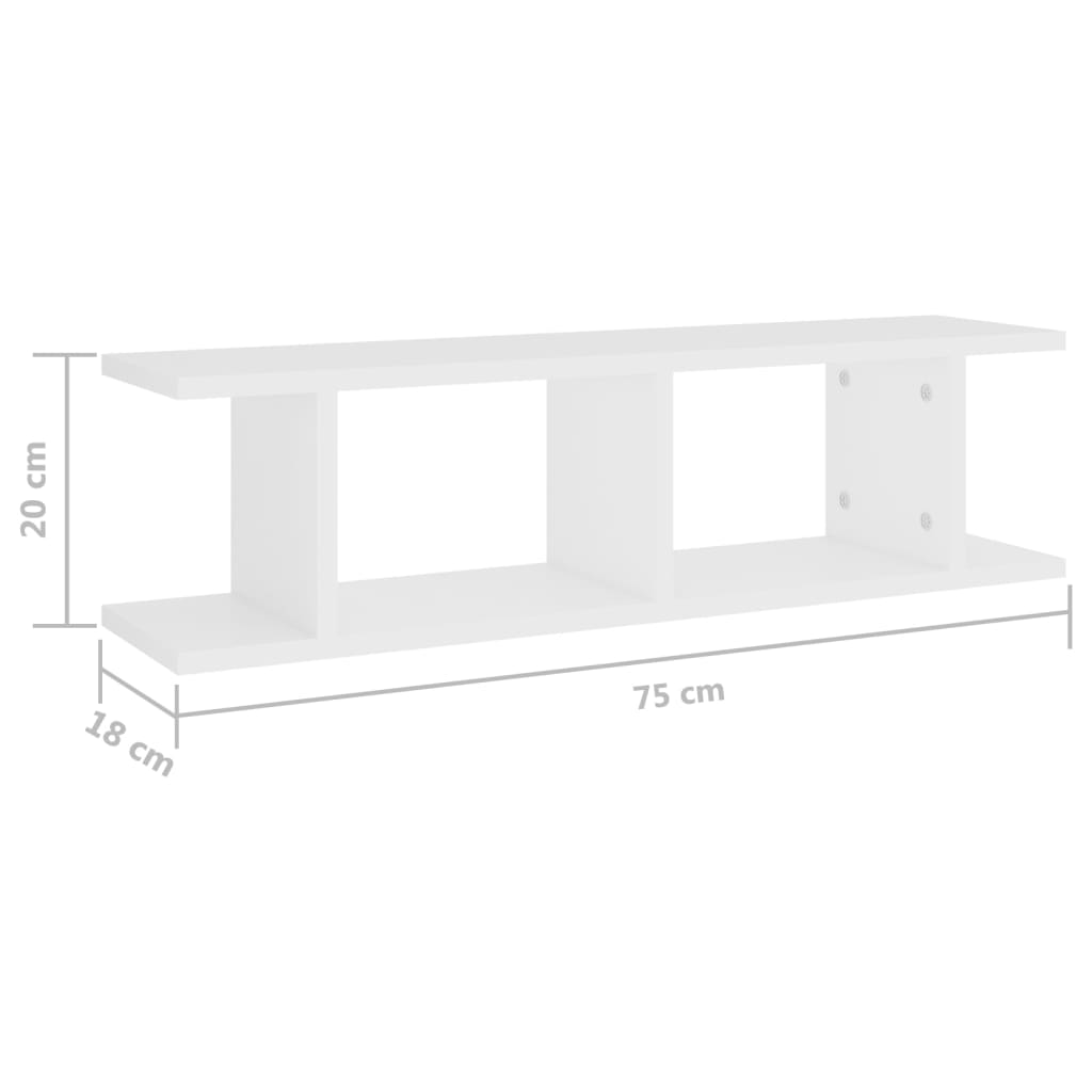 vidaXL Étagères murales 2 pcs Blanc 75x18x20 cm Bois d'ingénierie