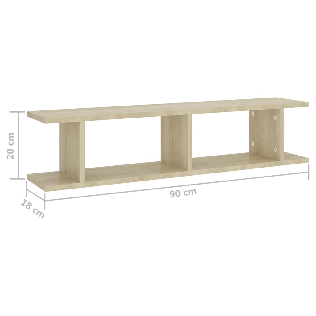 vidaXL Wandregale 2 Stk. Sonoma-Eiche 90x18x20 cm Holzwerkstoff