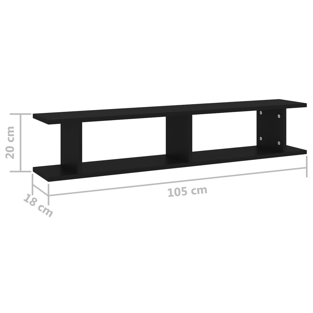 vidaXL Étagères murales 2 pcs Noir 105x18x20 cm Bois d'ingénierie
