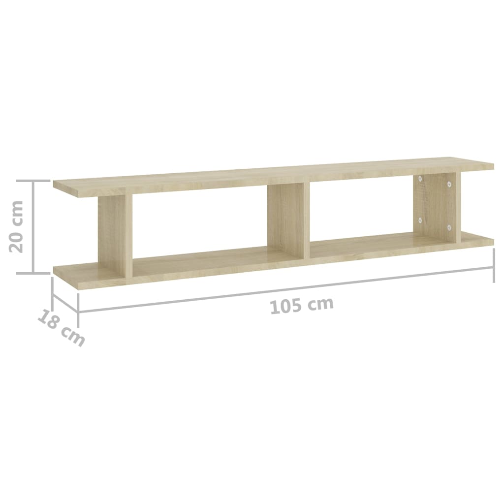 vidaXL Étagères murales 2 pcs Chêne Sonoma 105x18x20 cm Bois d'ingénierie