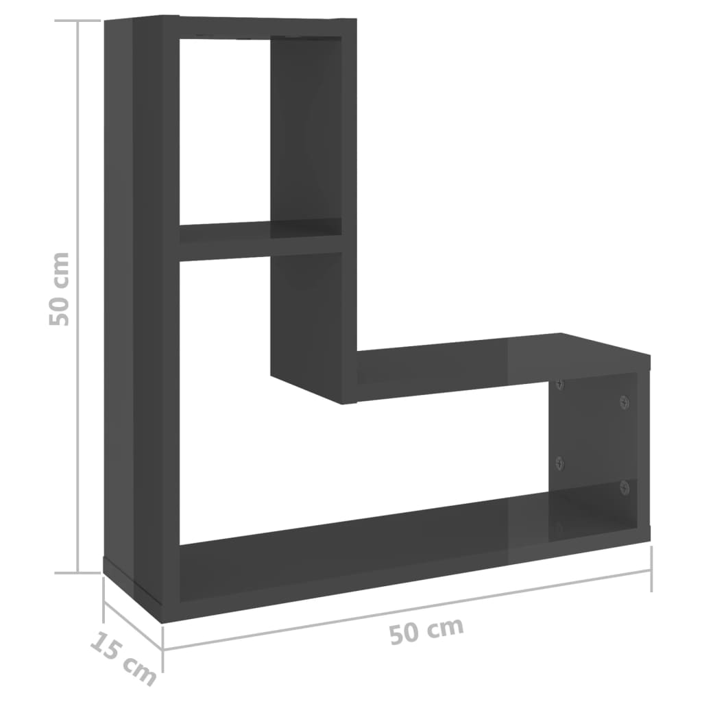 vidaXL Étagères murales 2 pcs Gris brillant 50x15x50 cm Bois d'ingénierie