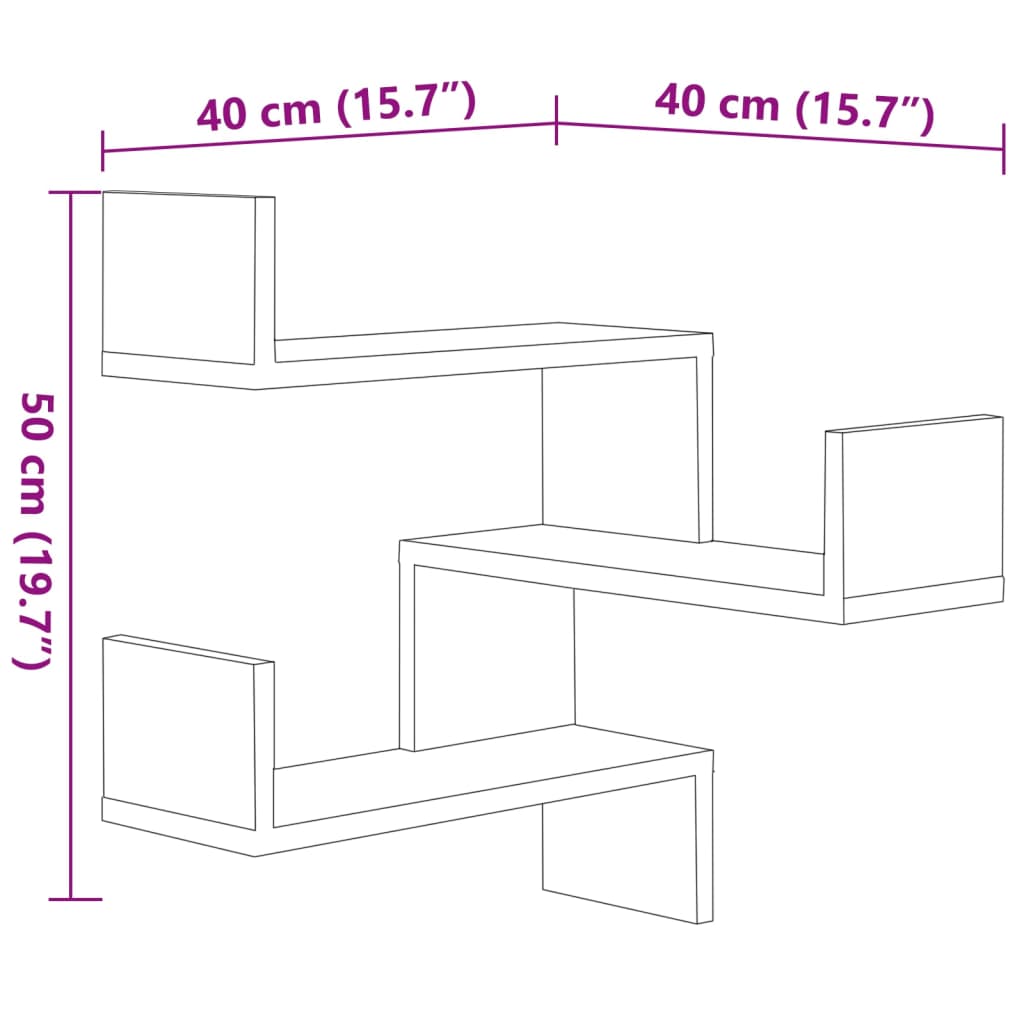 vidaXL Wand-Eckregale 2 Stk. Sonoma-Eiche 40x40x50 cm Holzwerkstoff