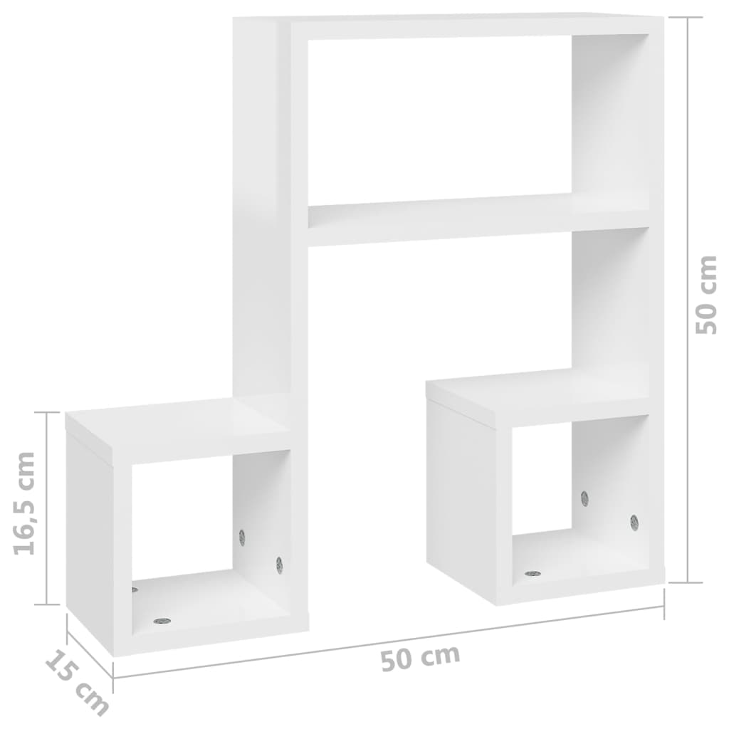 vidaXL Étagères murales 2 pcs Blanc brillant 50x15x50 cm Bois d'ingénierie