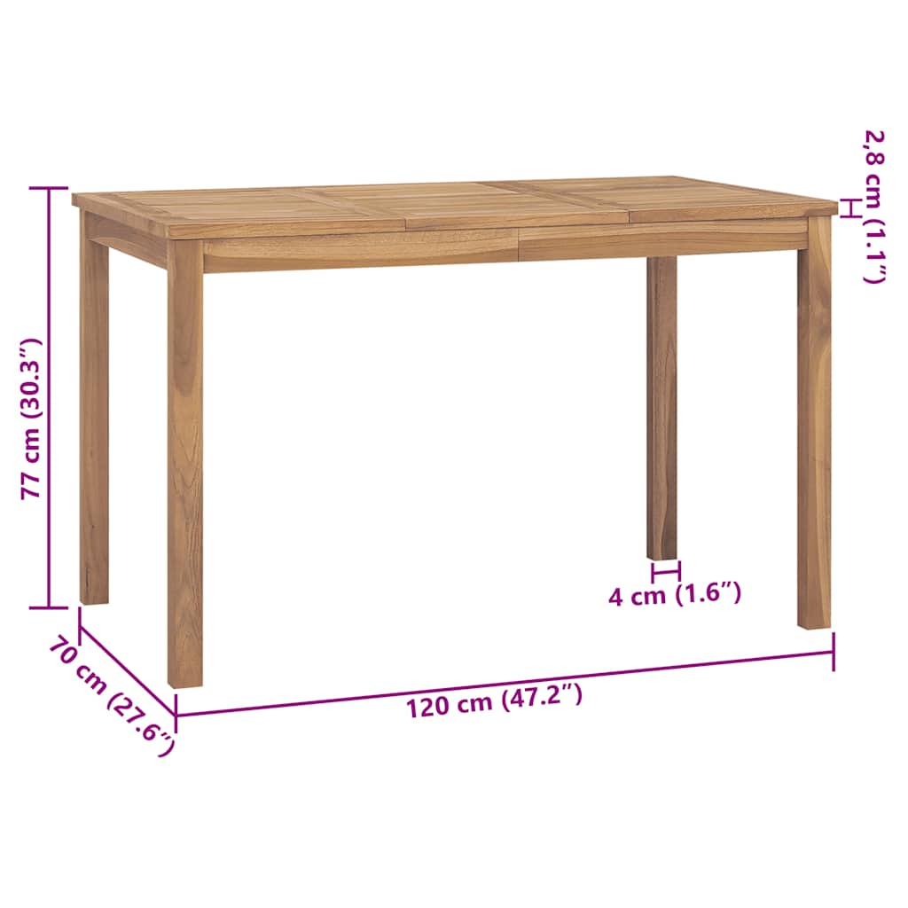 vidaXL Garden Esstisch 120x70x77 cm Massiv Teakholz