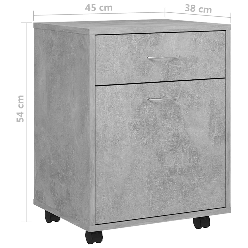 vidaXL Caisson de classement à roulettes gris béton 45x38x54 cm en bois d'ingénierie