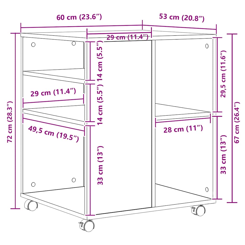 vidaXL Rollschrank Schwarz 60x53x72 cm Holzwerkstoff