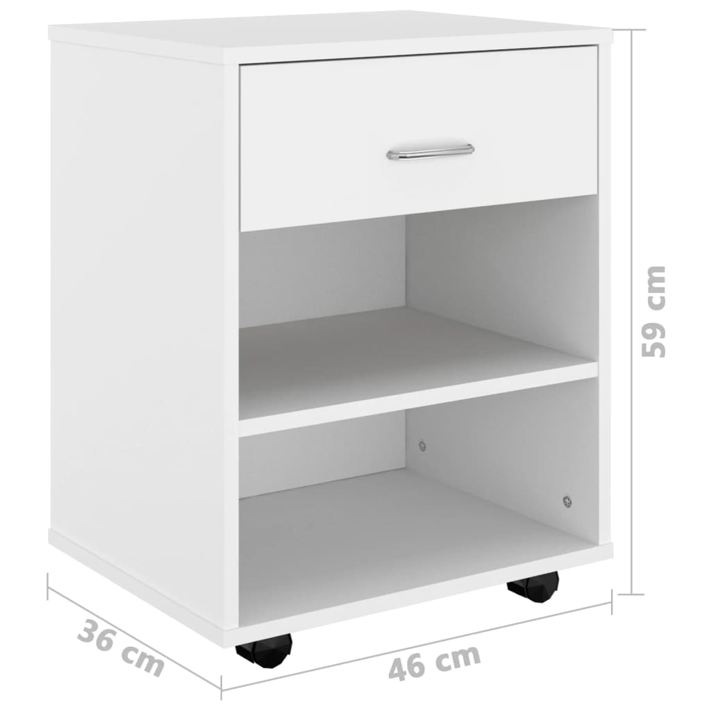 vidaXL Meuble de Rangement à roulettes Blanc 46x36x59 cm Bois d'ingénierie