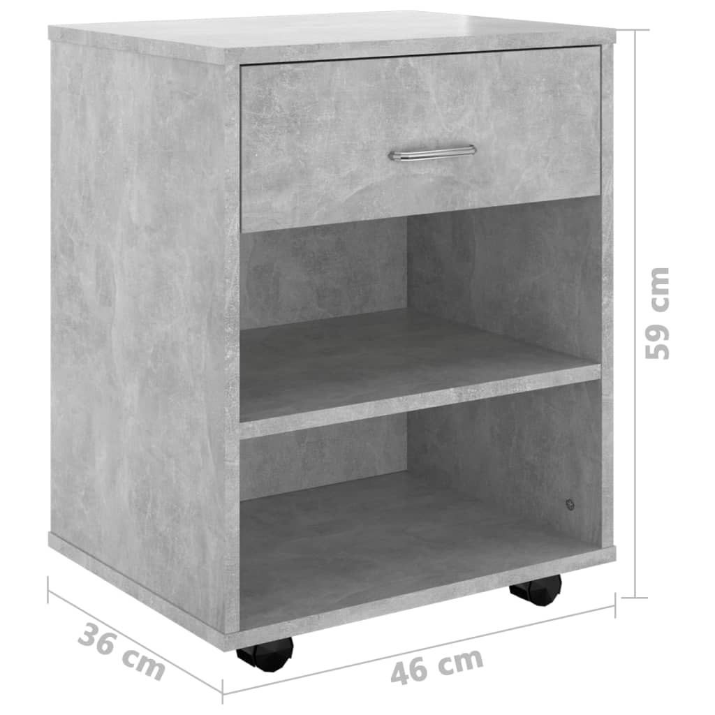 vidaXL Armoire à roulettes gris béton 46x36x59 cm aggloméré
