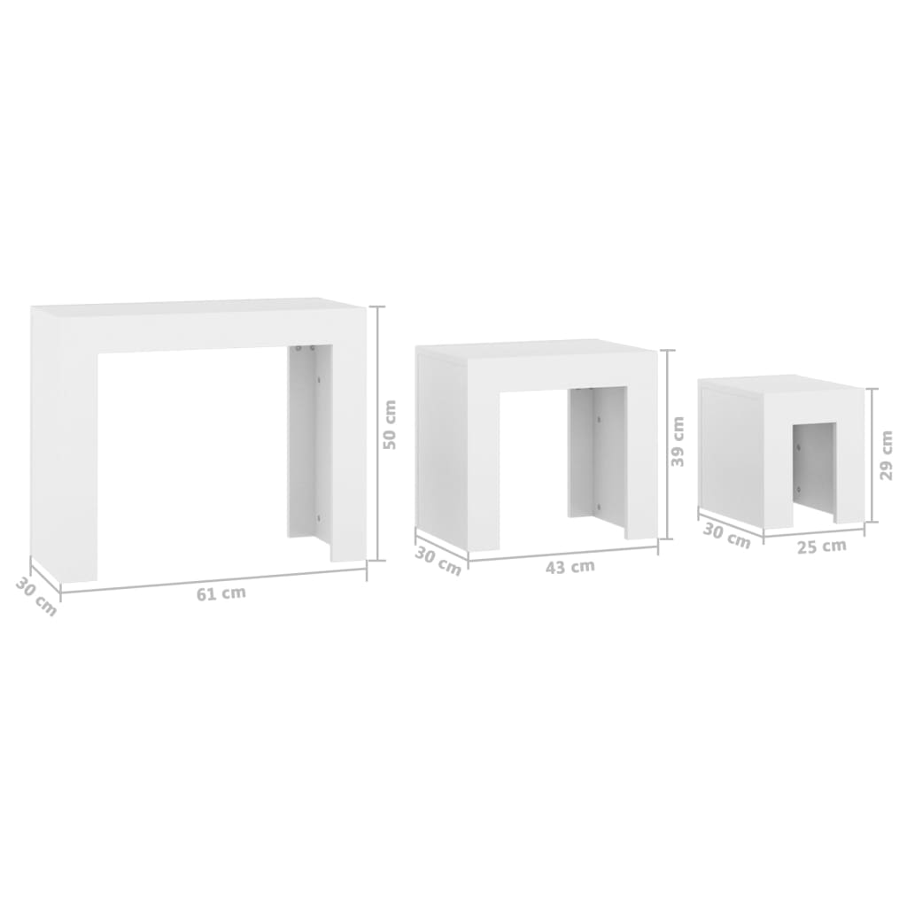 vidaXL Tables gigognes 3 pcs blanc bois d'ingénierie