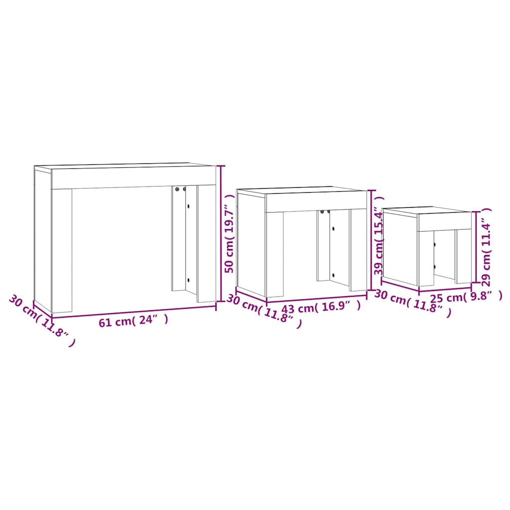 vidaXL Tables gigognes 3 pcs Chêne Sonoma Bois d'ingénierie