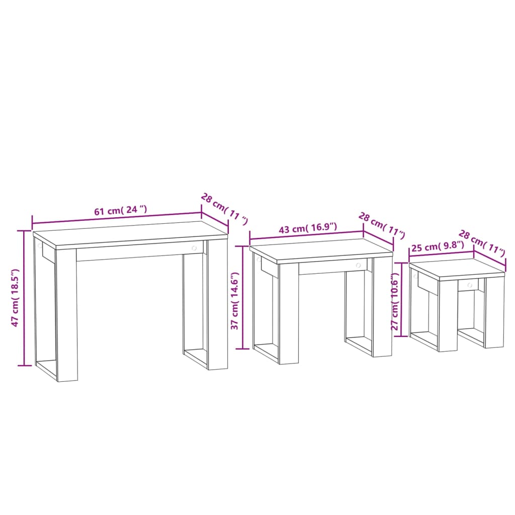 vidaXL Tables gigognes 3 pcs Chêne Sonoma Bois d'ingénierie