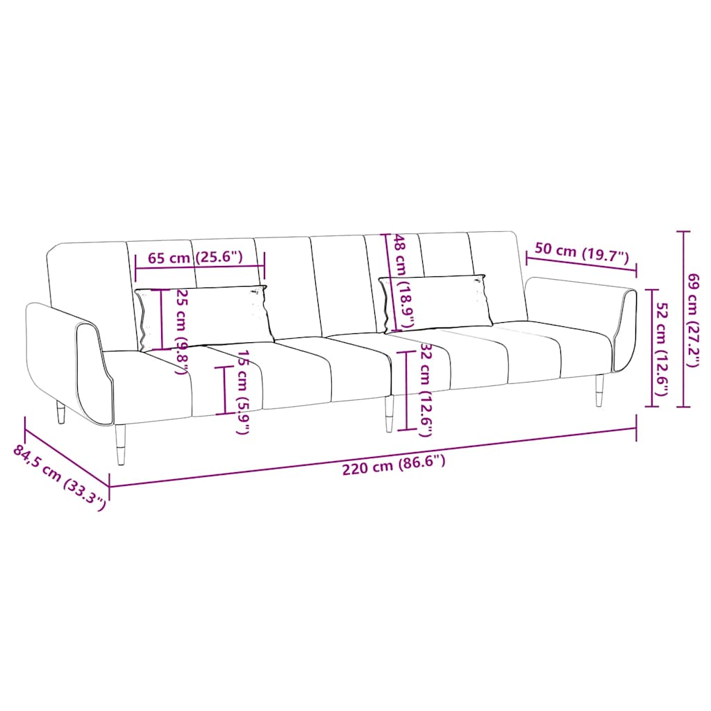 vidaXL Schlafsofa 2-Sitzer mit 2 Kissen Dunkelgrün Samt