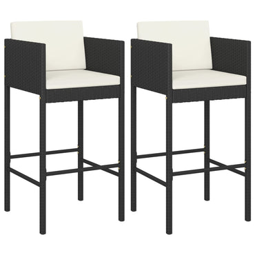 vidaXL Tabourets de bar 2 pcs avec coussins Noir Résine tressée