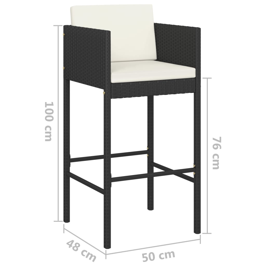 vidaXL Tabourets de bar 2 pcs avec coussins Noir Résine tressée