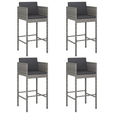 vidaXL Tabourets de bar 4 pcs avec coussins gris résine tressée