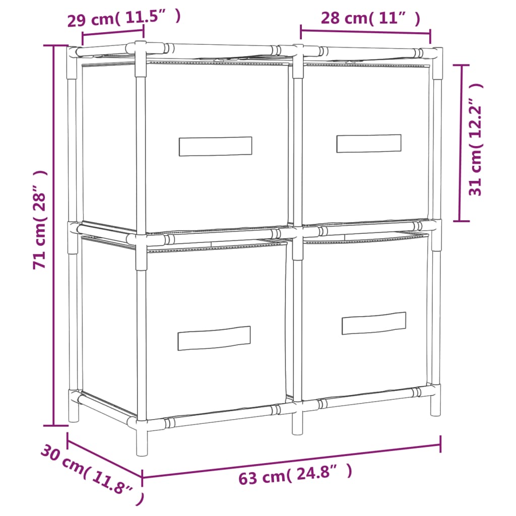 vidaXL Commode avec 4 paniers en tissu gris 63×30×71 cm Acier