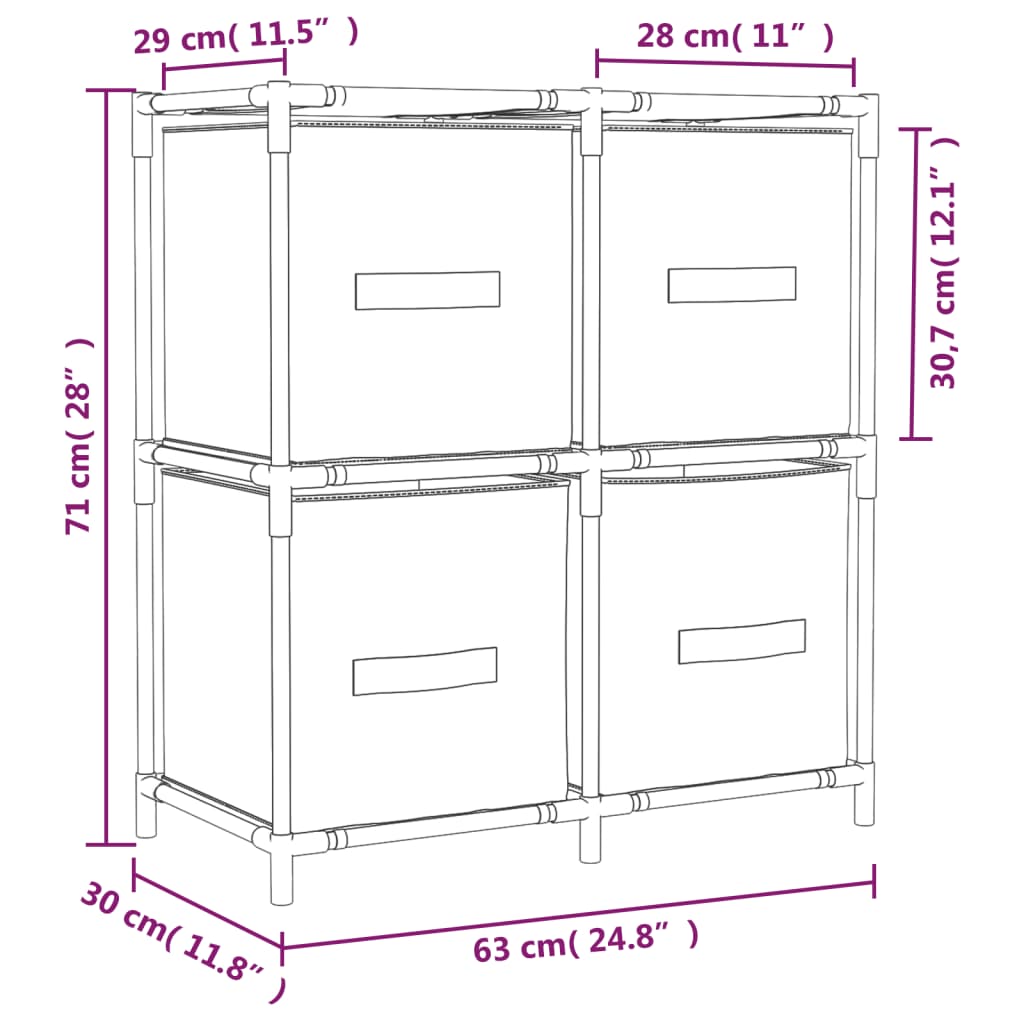 vidaXL Commode 4 paniers en tissu crème 63x30x71 cm Acier