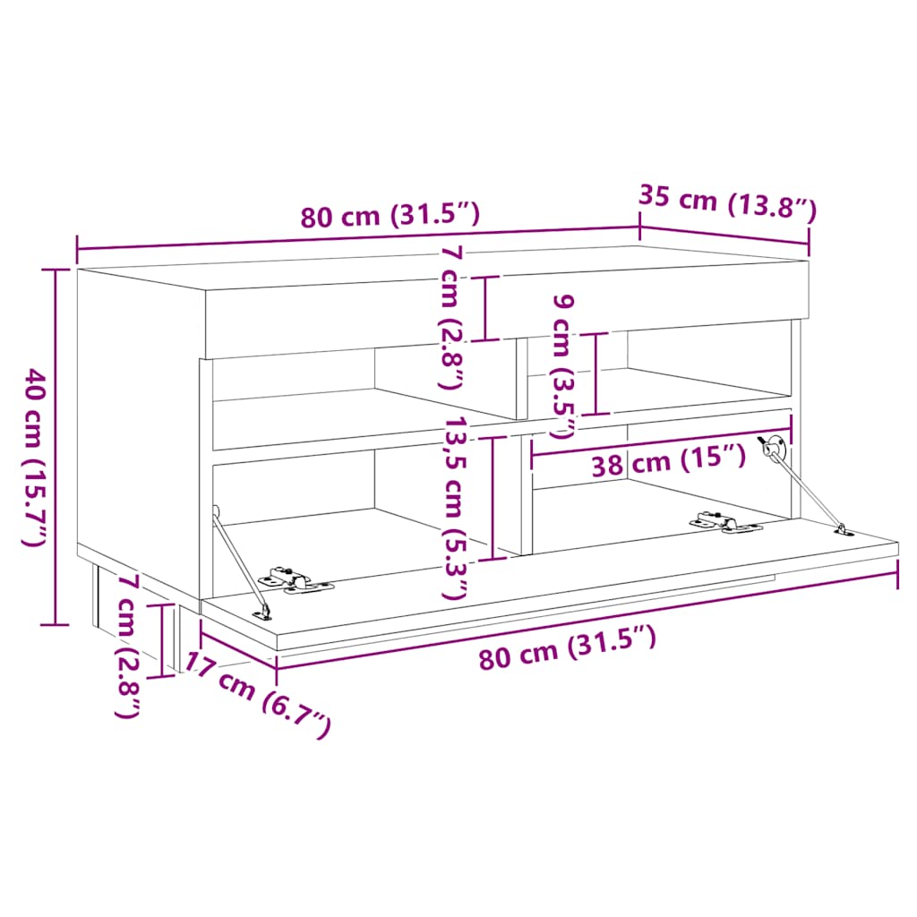 Meuble TV vidaXL avec lumières LED chêne Sonoma 260x35x40 cm
