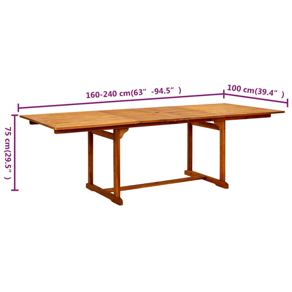 vidaXL Garten-Esstisch (160-240)x100x75 cm Massivholz Akazie