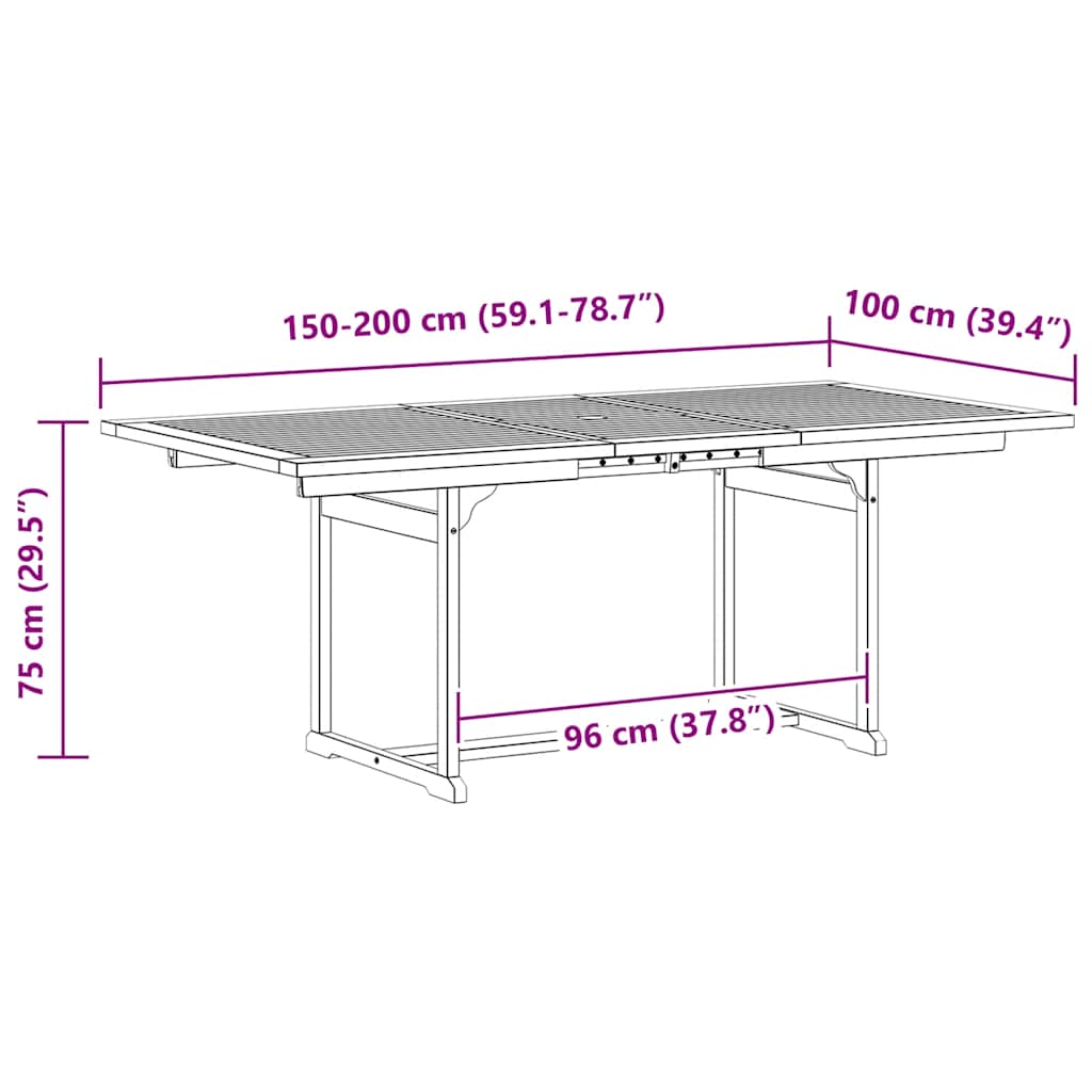 vidaXL Garten-Esstisch (150-200)x100x75 cm Massivholz Akazie