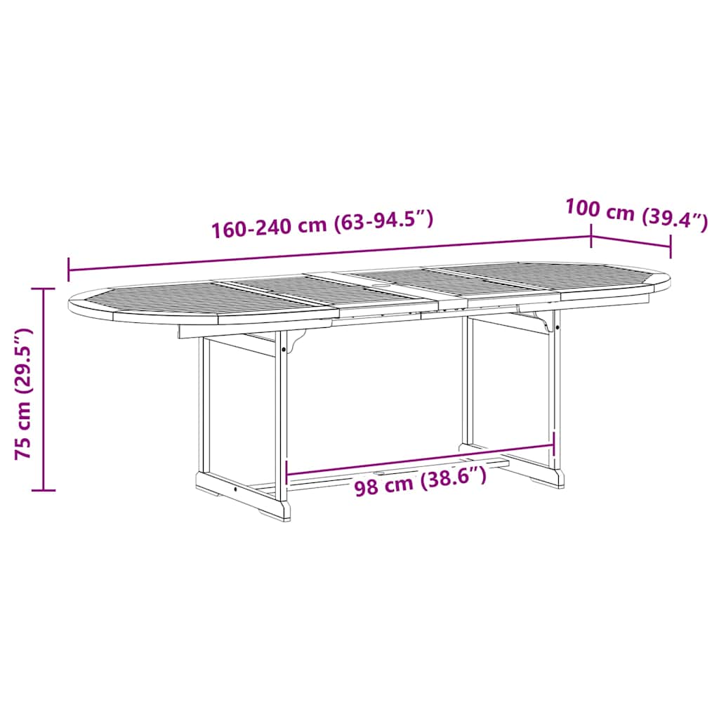 vidaXL Garten-Esstisch (160-240)x100x75 cm Massivholz Akazie