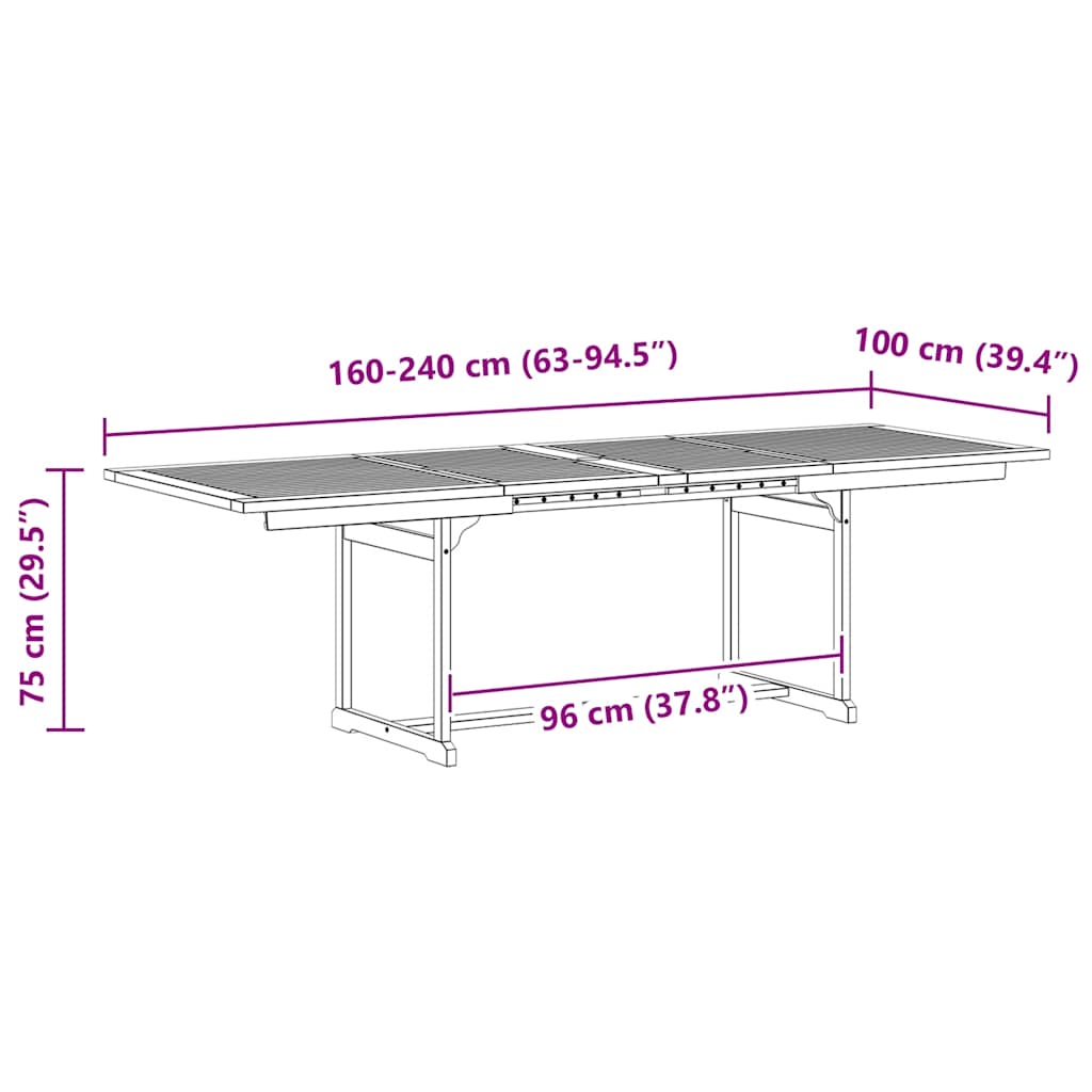 vidaXL Garten-Esstisch (160-240)x100x75 cm Massivholz Akazie