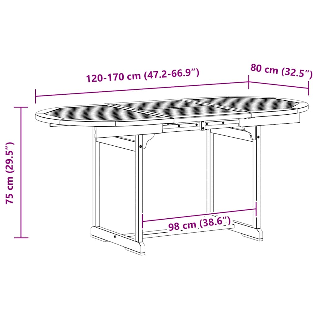 vidaXL Garten-Esstisch (120-170)x80x75 cm Massivholz Akazie