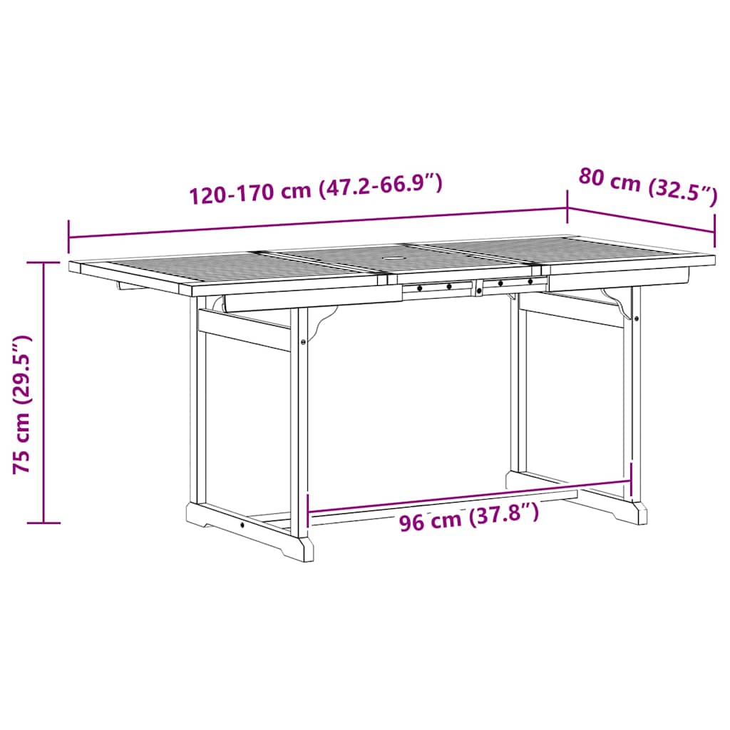 vidaXL Garten-Esstisch (120-170)x80x75 cm Massivholz Akazie