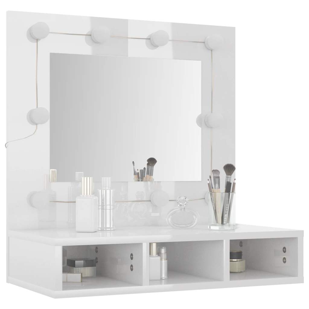 vidaXL Spiegelschrank mit LED Hochglanz-Weiß 60x31,5x62 cm