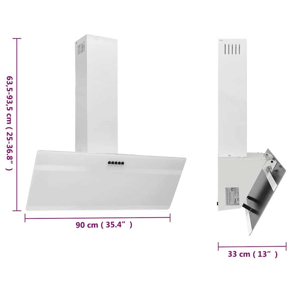 Dunstabzugshaube 90 cm Stahl und Hartglas Weiß