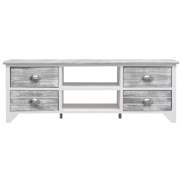 vidaXL Meuble TV blanc et gris 108x30x40 cm Bois de paulownia massif
