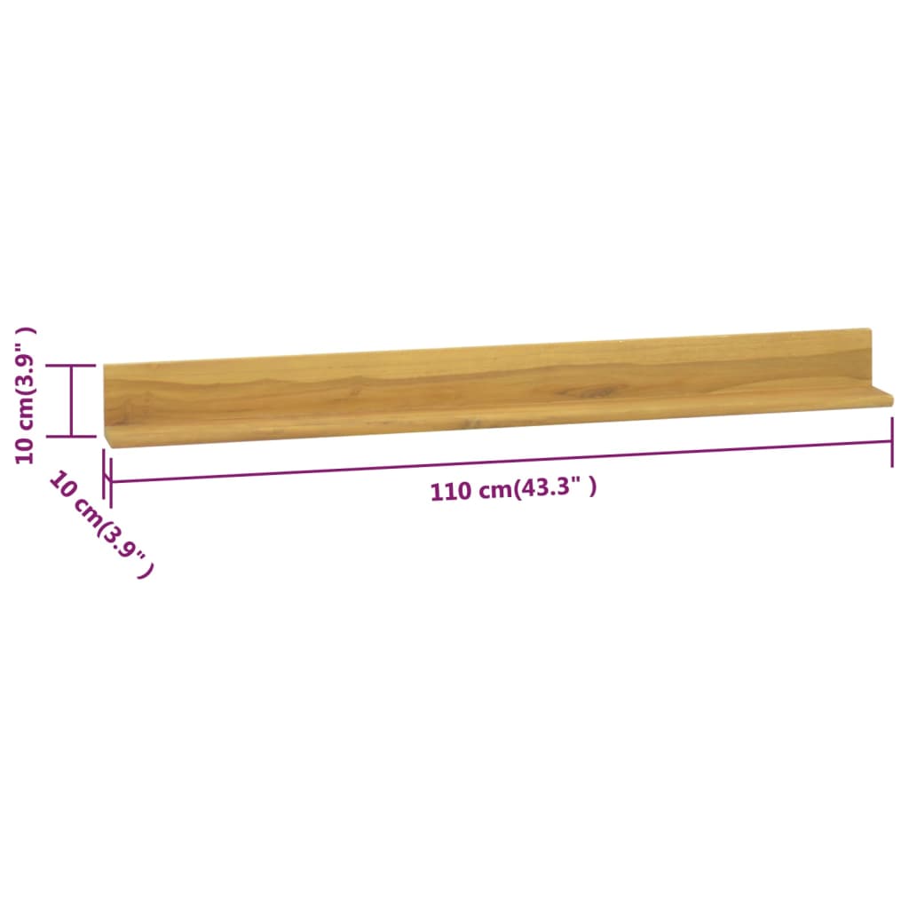 vidaXL Wandregale 2 Stk. 110x10x10 cm Massivholz Teak