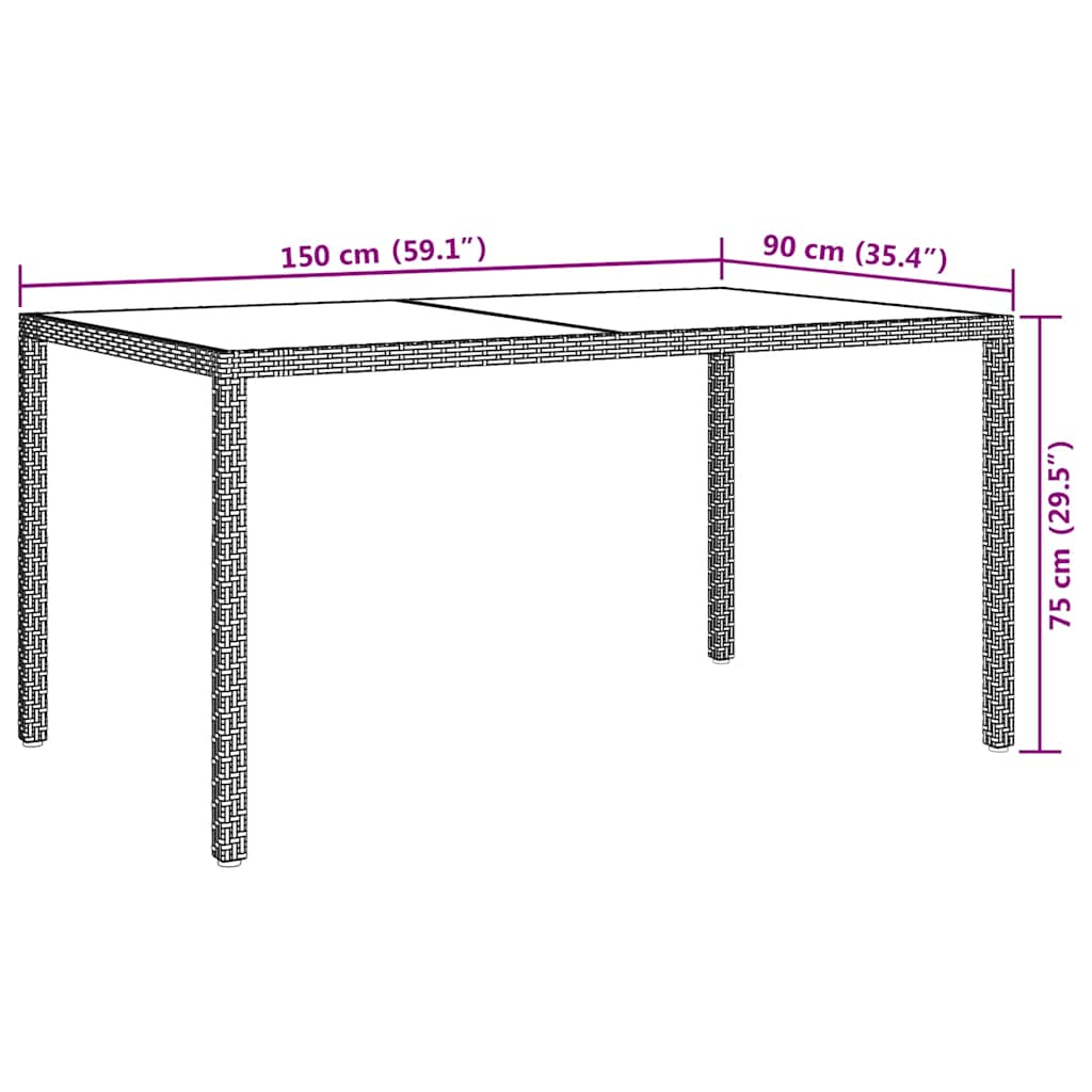 vidaXL Gartentisch 150x90x75 cm Gehärtetes Glas Poly Rattan Braun