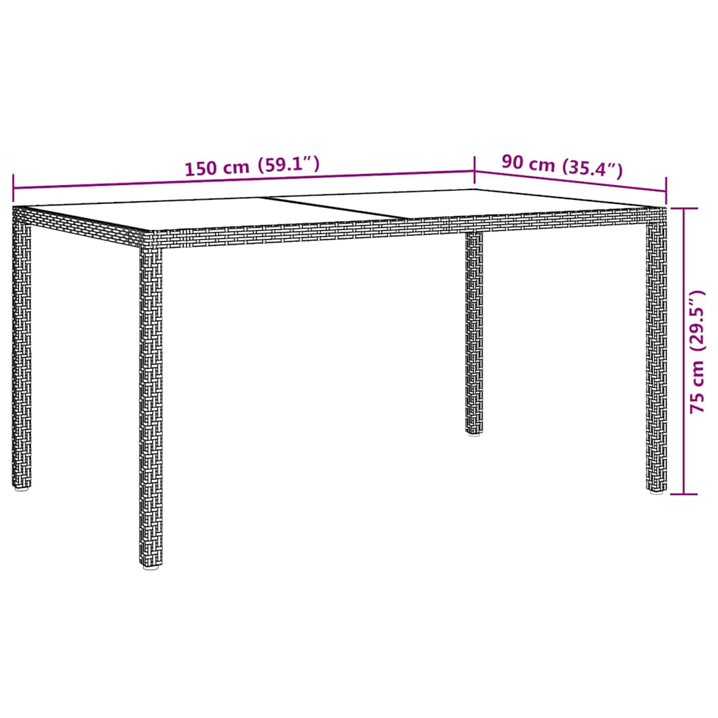 vidaXL Gartentisch 150x90x75 cm Gehärtetes Glas Poly Rattan Weiß