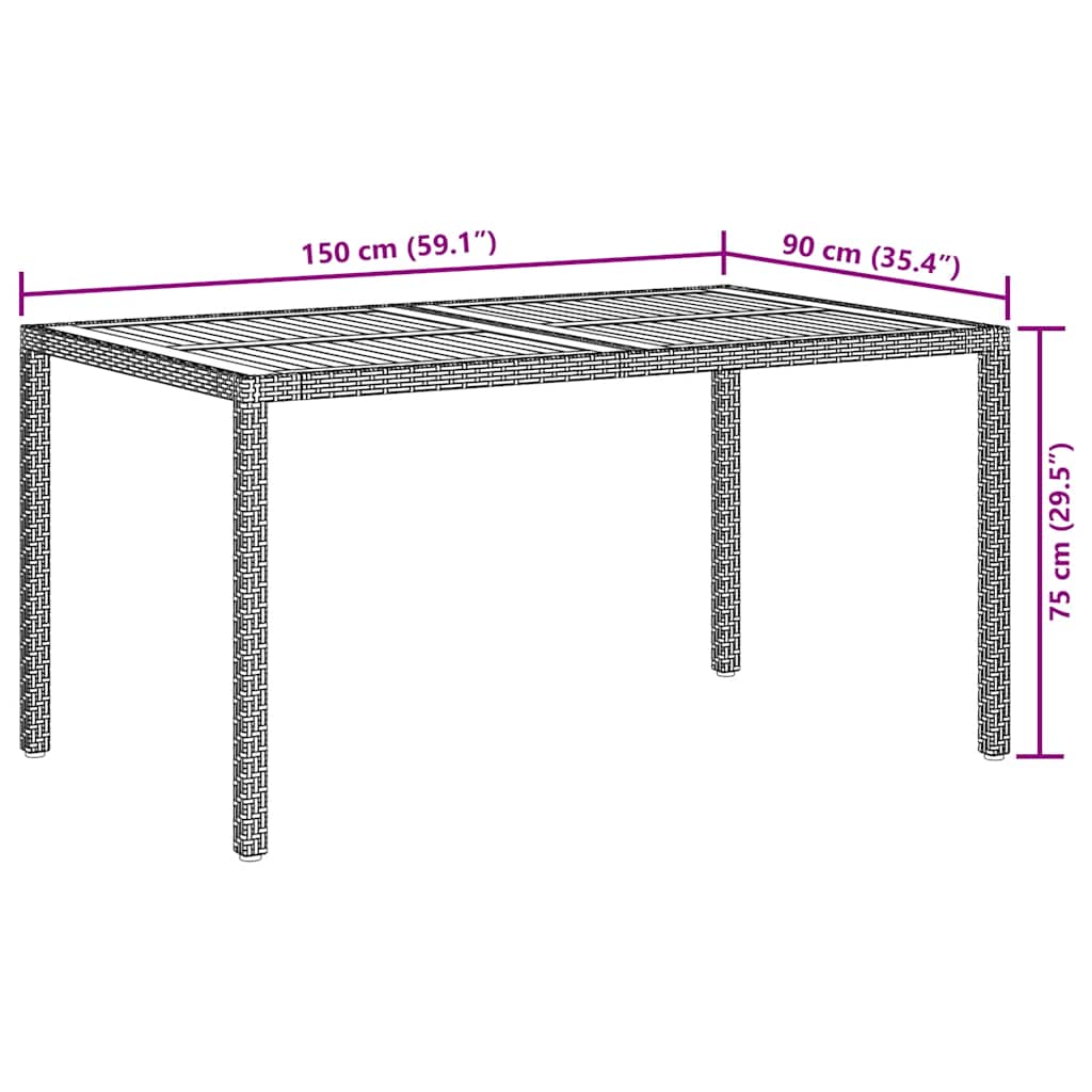 vidaXL Gartentisch 150x90x75 cm Poly Rattan und Akazienholz Schwarz