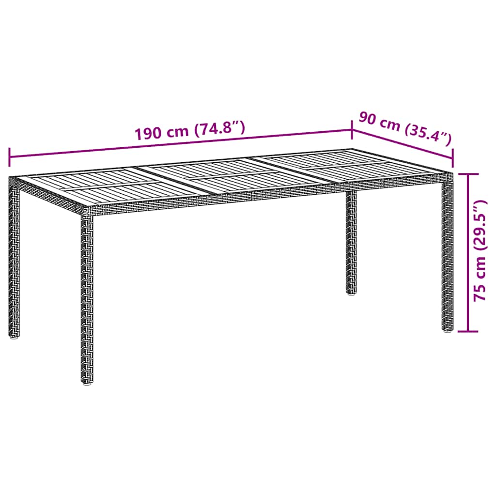 vidaXL Gartentisch 190x90x75 cm Poly Rattan und Akazienholz Grau