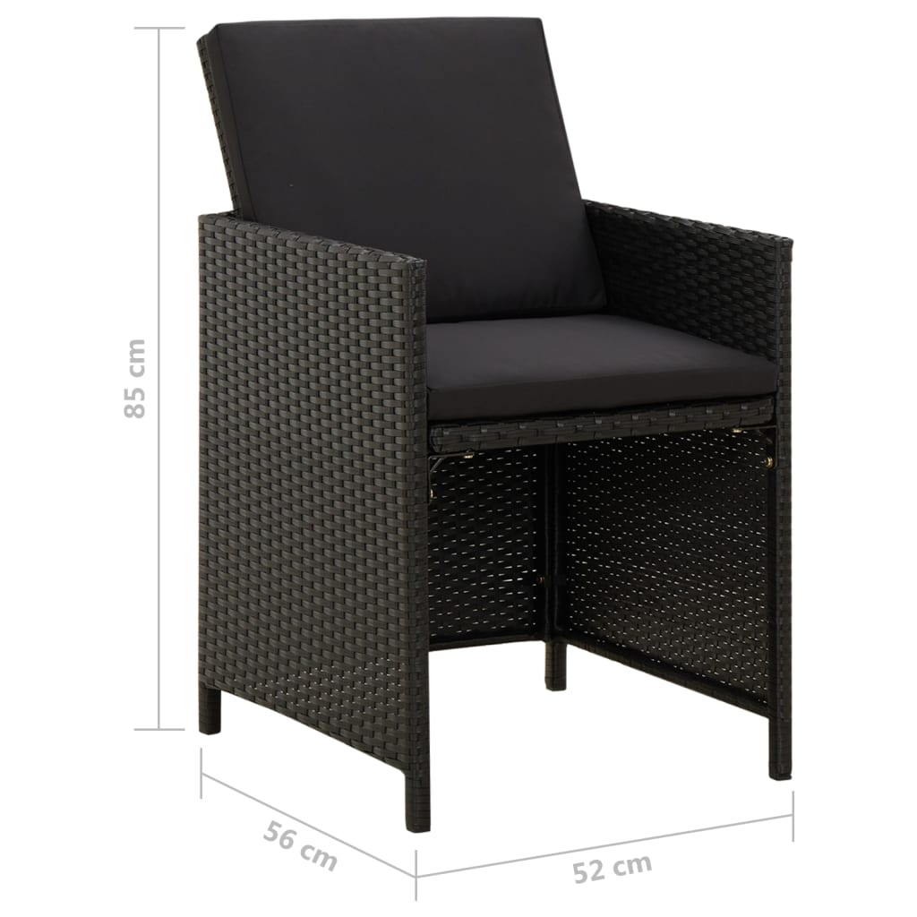 vidaXL Chaises de jardin avec coussins 4 pcs Résine tressée Noir