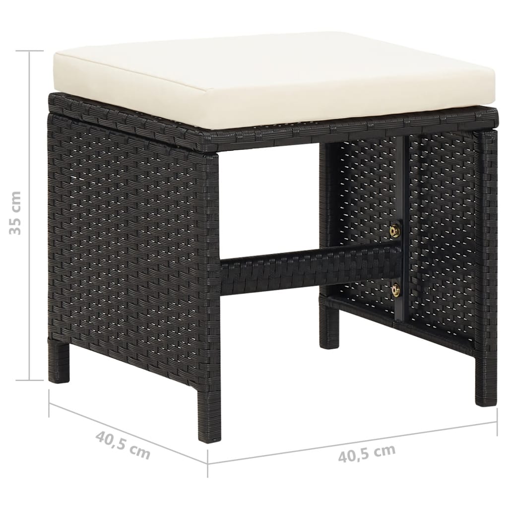 vidaXL Tabourets de jardin 4 pcs avec coussins d'assise en résine tressée noir
