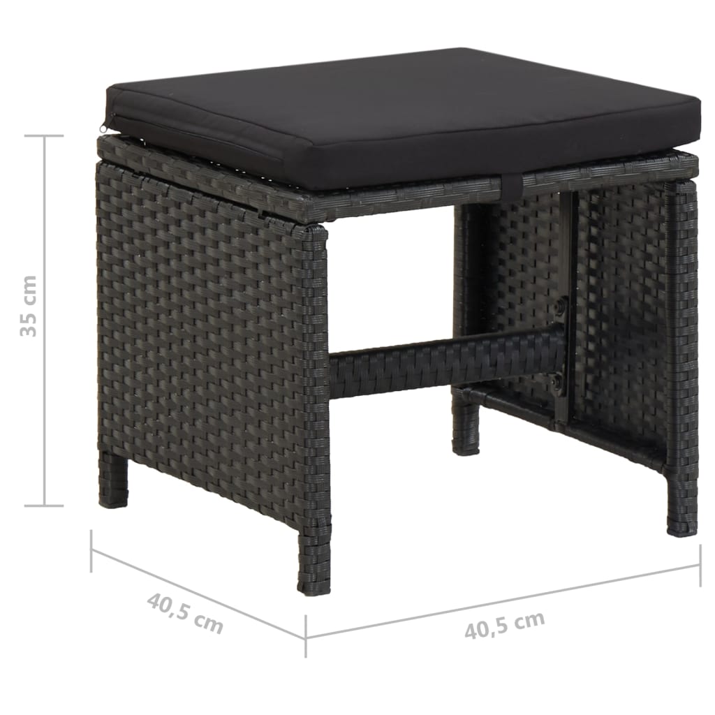 vidaXL Gartenhocker 4 Stk. mit Sitzkissen Poly Rattan Schwarz