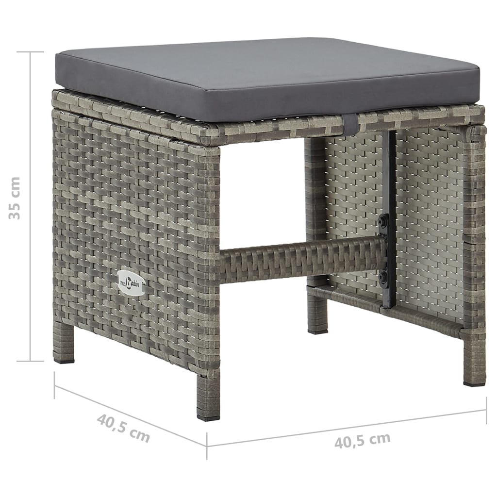 vidaXL Gartenhocker 4 Stk. mit Sitzkissen Poly Rattan Grau