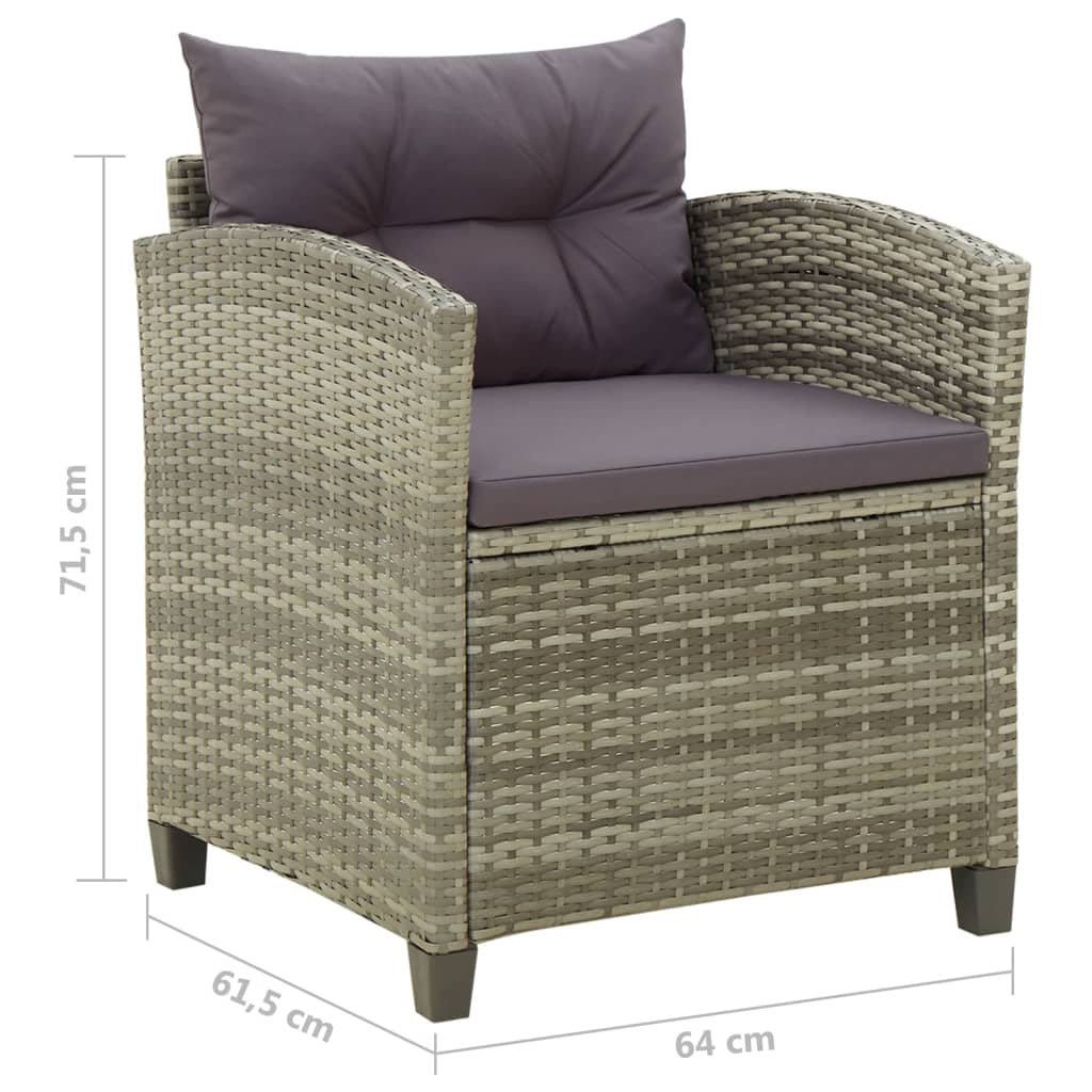 vidaXL Gartenstuhl mit Kissen Poly Rattan Grau