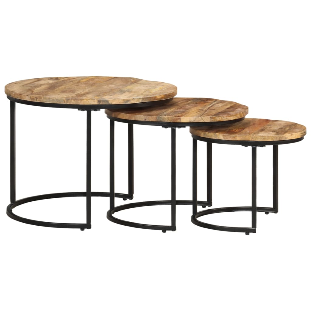 vidaXL Satztische 3 Stk. Rohes Mangoholz